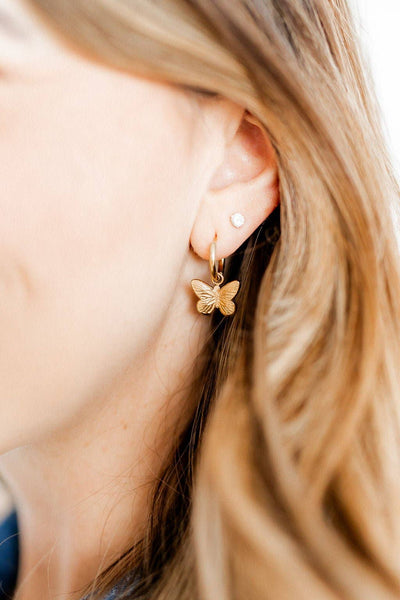 Huggie Charm Earrings - Faye Butterfly Gold