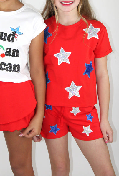White and blue sequins star short - TWEEN GIRLS