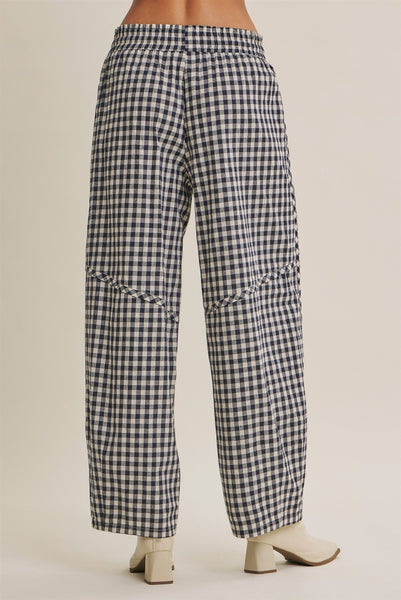 Navy Gingham Barrel Pants