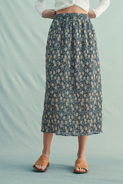 Becca Floral Crinkle Midi Skirt