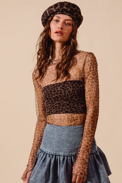 Leopard Mesh Layering Top