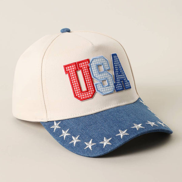 USA Letter Patch Star Brim Denim Baseball Cap