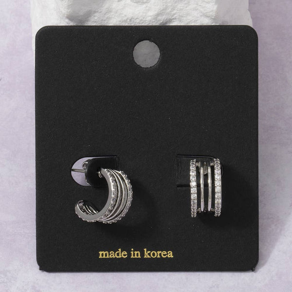 Triple Band Pave Cz Huggie Earrings