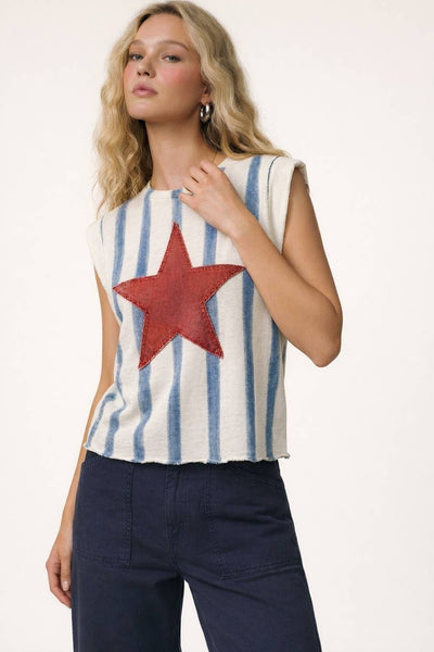Star Patch Striped Sleeveless Knit Top