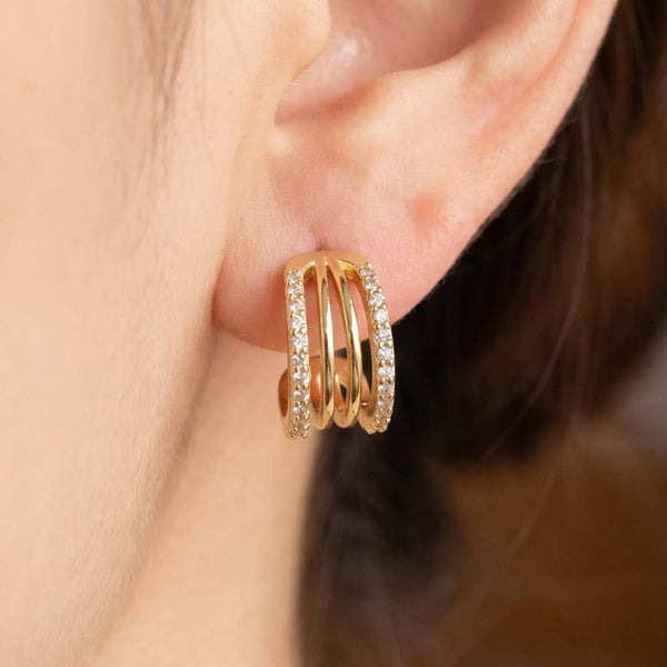 Triple Band Pave Cz Huggie Earrings
