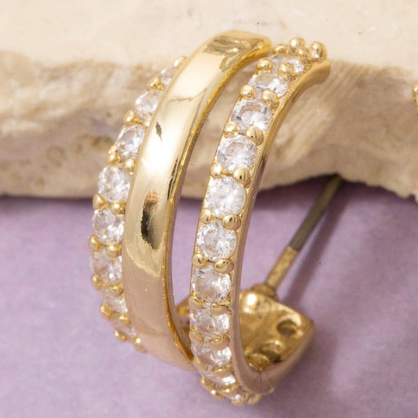 Three Layer C Hoop Cz Earrings