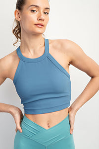 Ribbed Halter Bra - Blue