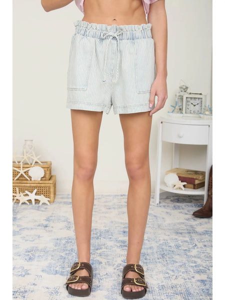 Washed Striped Drawstring Shorts