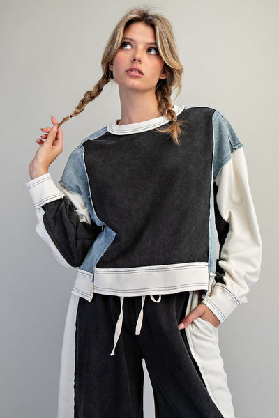 Black Color Block Pullover