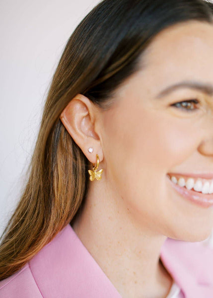 Huggie Charm Earrings - Faye Butterfly Gold