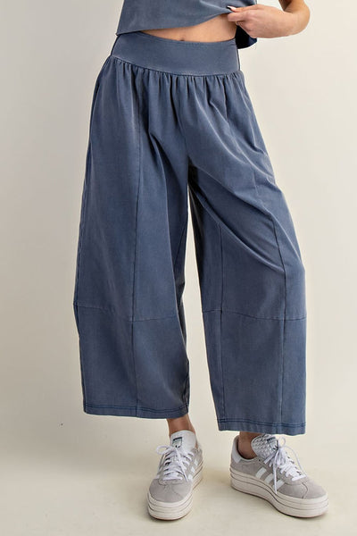 HLB Mineral Washed Wide Leg Pants - DENIM