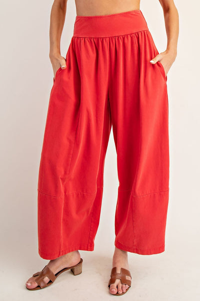 HLB Mineral Washed Wide Leg Pants - RED