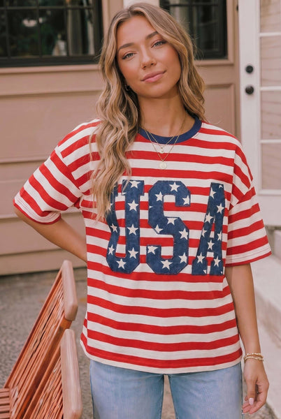 USA Oversized Stripe Tee