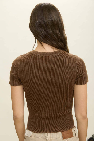 Hannah Ribbed Tee - Brown