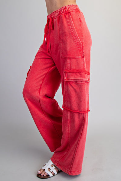 Red Washed Cargo Pants