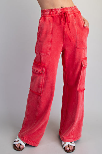 Red Washed Cargo Pants
