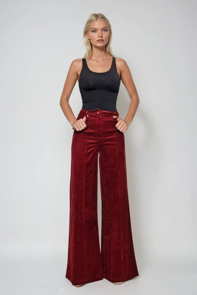 Wine Corded Wide Leg Pant