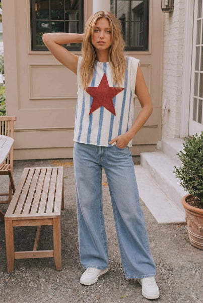 Star Patch Striped Sleeveless Knit Top