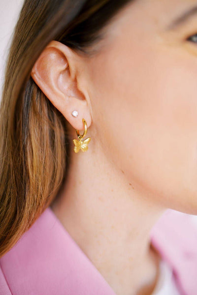 Huggie Charm Earrings - Faye Butterfly Gold