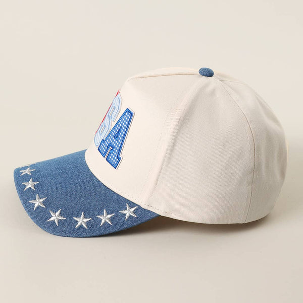 USA Letter Patch Star Brim Denim Baseball Cap