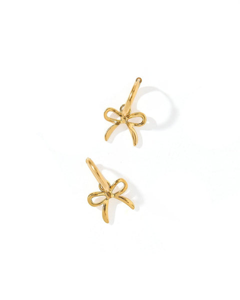 Huggie Charm Earrings - Sadie Bow Gold
