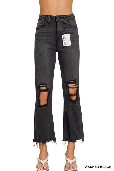 Washed Black Distressed Ankle Jean