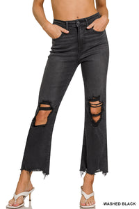 Washed Black Distressed Ankle Jean