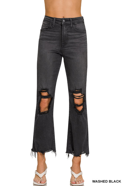 Washed Black Distressed Ankle Jean