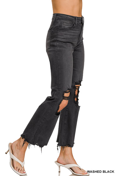 Washed Black Distressed Ankle Jean