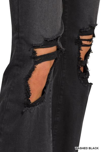 Washed Black Distressed Ankle Jean