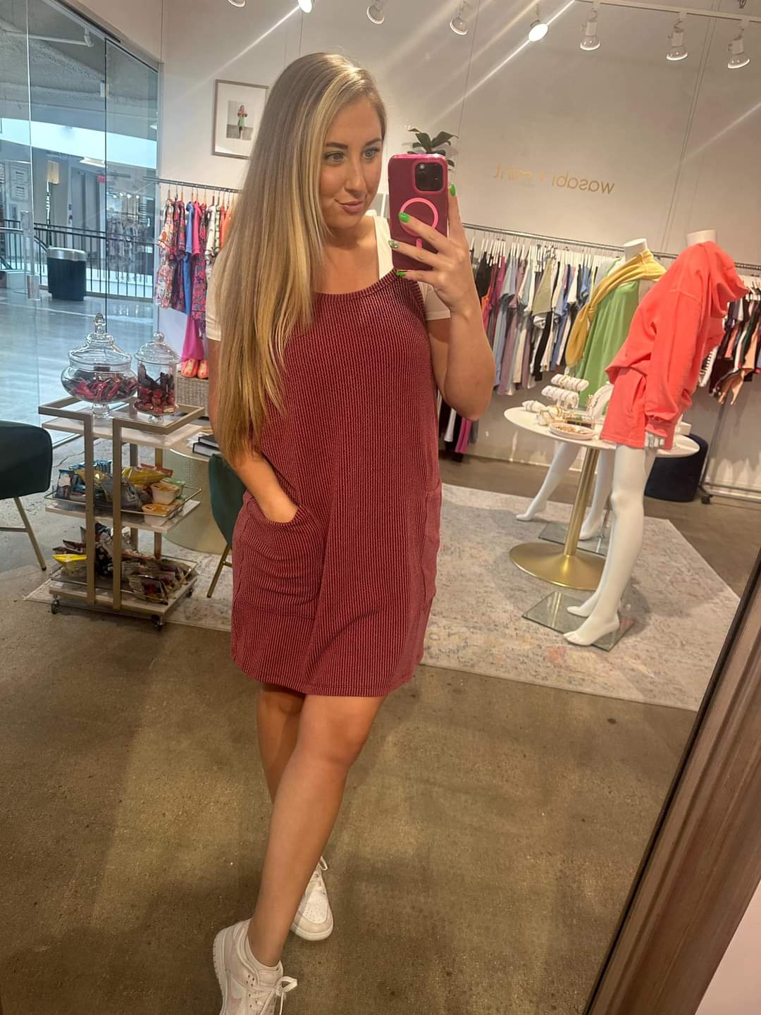 HLB Ribbed Tank Dress -Maroon