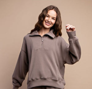 Quarter Zip Scuba Jacket: Mocha