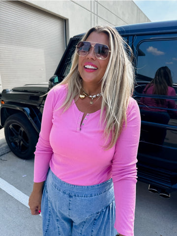 Brooklyn Snap Henley - Pink