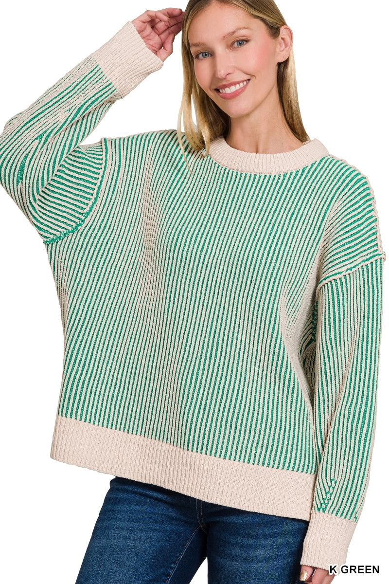 Kelly Green Two Tone Sweater