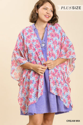 PLUS Sheer Floral Print Kimono