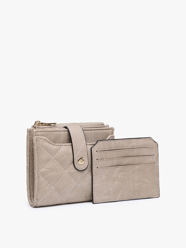 Melody Quilted Zip Top Wallet - Khaki