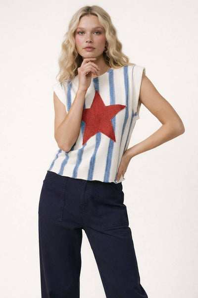 Star Patch Striped Sleeveless Knit Top