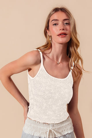 Two Tone Floral Tank - Ivory