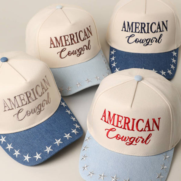 AMERICAN COWGIRL Embroidered Star Denim Trucker Hat