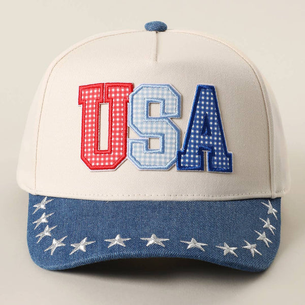 USA Letter Patch Star Brim Denim Baseball Cap