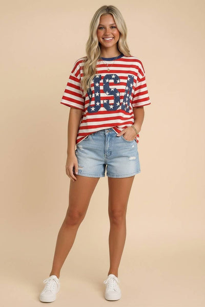 USA Oversized Stripe Tee