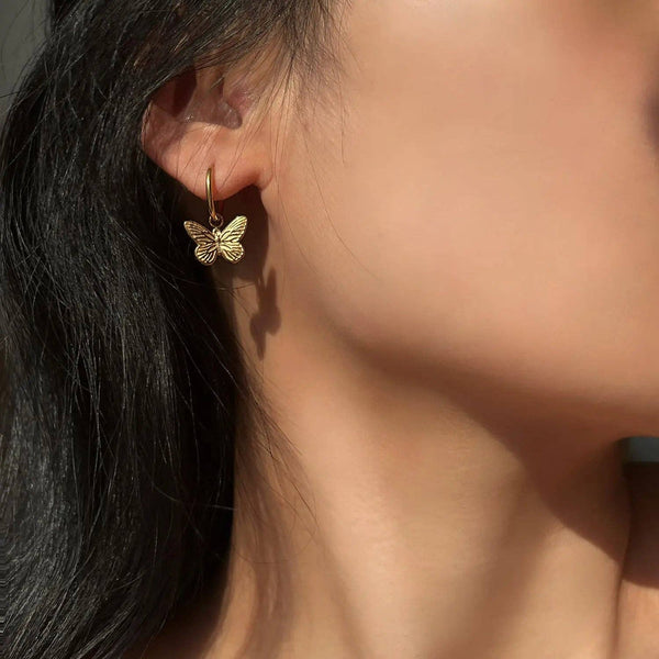 Huggie Charm Earrings - Faye Butterfly Gold