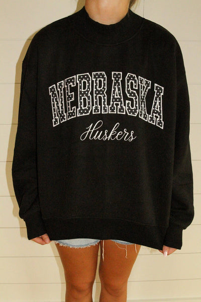 POLKA DOT HUSKERS MOCKNECK