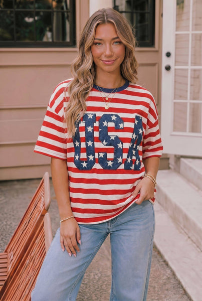 USA Oversized Stripe Tee