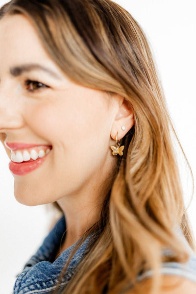 Huggie Charm Earrings - Faye Butterfly Gold