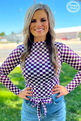 Pep Rally Checkered Top - Purple/White