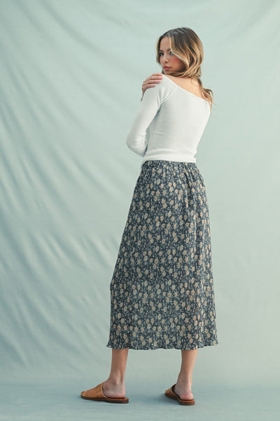 Becca Floral Crinkle Midi Skirt