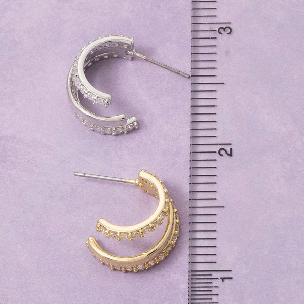 Three Layer C Hoop Cz Earrings