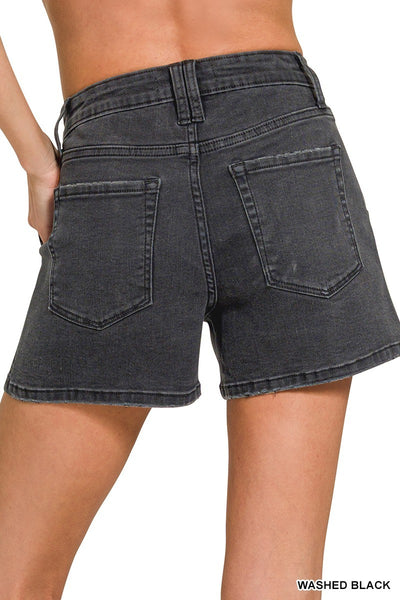Utility Pocket Denim Shorts - Washed Black
