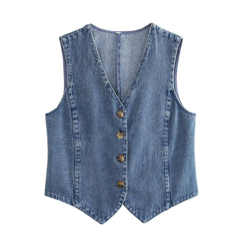 Denim V-Neck Vest